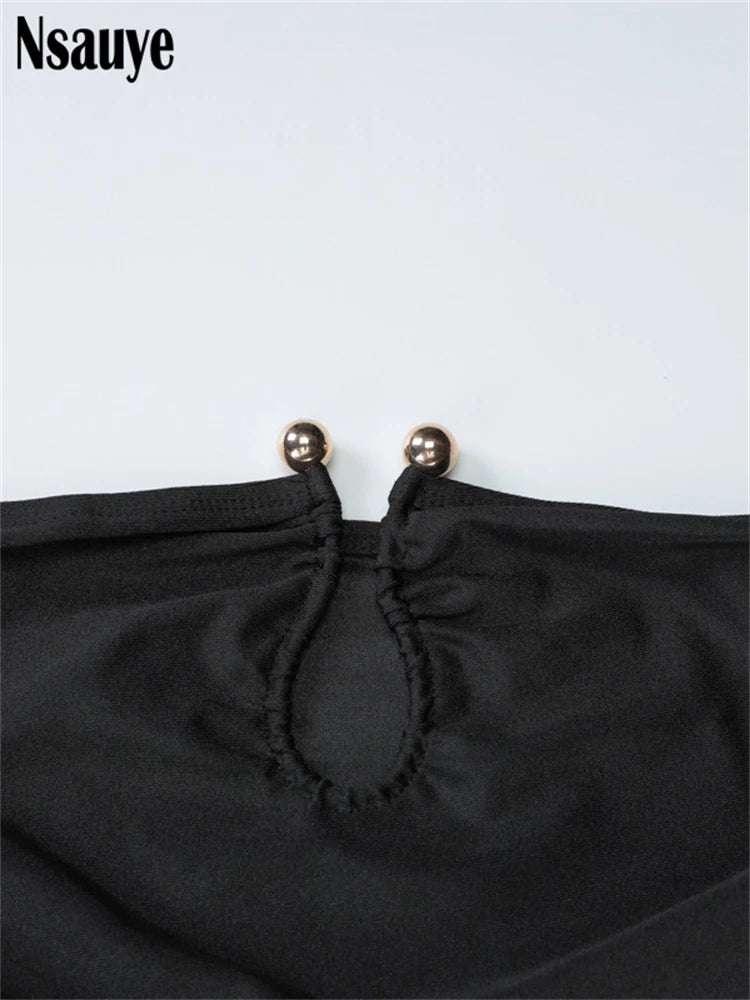 Nsauye Sexy Strapless Elegant Black Long Dress Sleeveless Backless Dresses Women 2024 New Evening Party Birthday Vestidos Robes