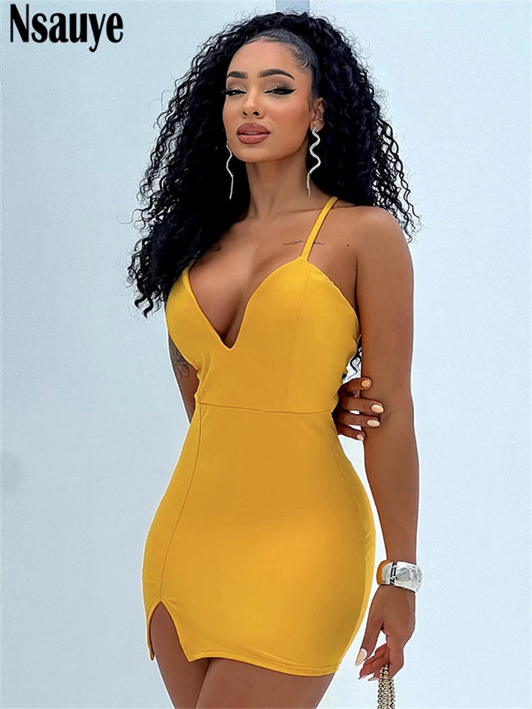 Nsauye Evening Party Sexy Short Summer Dress Casual Basic Backless Mini Wrap High Waisted New Fashion Women Dresses Night Club