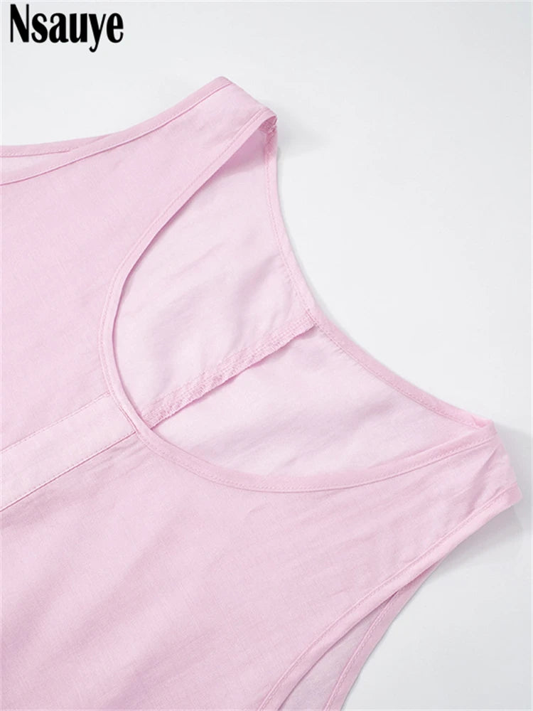 Nsauye 2025 Summer Women A-Line Loose Fashion Sexy Club Evening Party Dress Short Pink Pullover Casual Tank Vest Dress Outfits