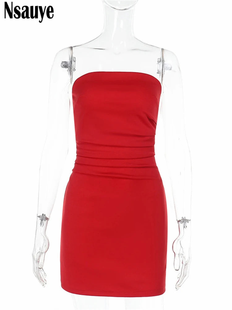 Nsauye 2025 New Women Short Evening Party Elegant Dress Night Club Sexy Outfits Strapless Fashion Wrap Summer High Waisted Dress