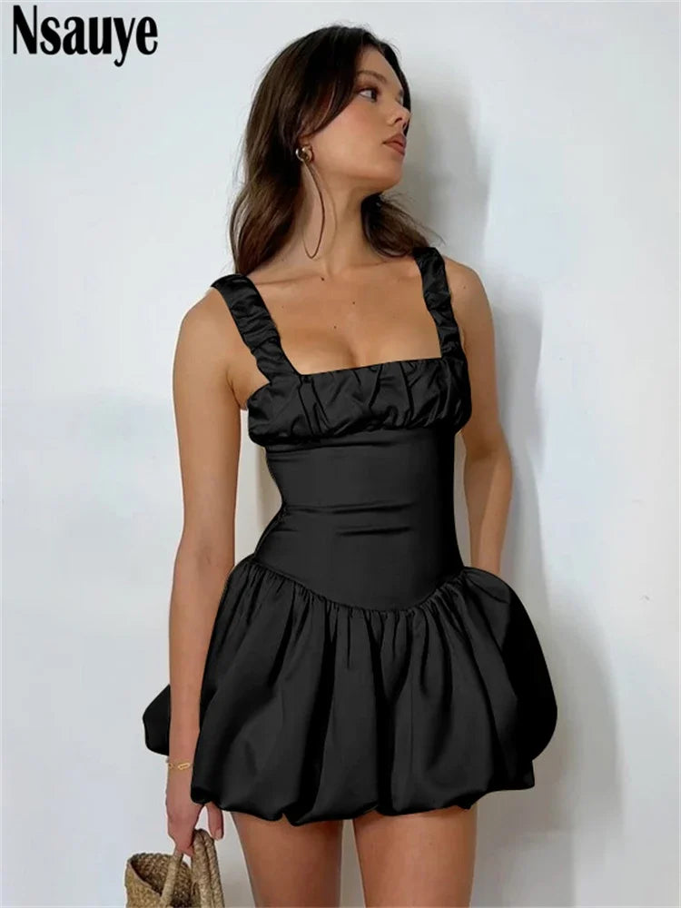 Nsauye Sexy Elegant Dress For Women 2024 New Fashion Ruched Night Club Sleeveless Off Shoulder Mini Summer Bodycon Party Dress