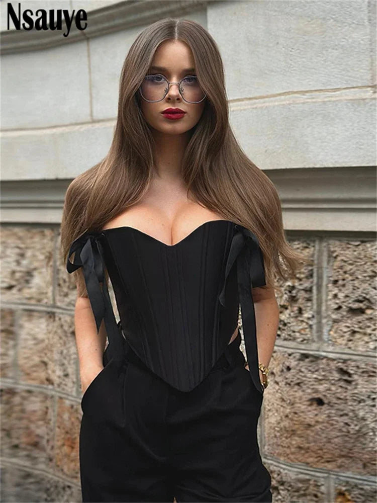 Nsauye Casual Women Sexy Fashion Satin Mini Skinny Y2K Corset Crop Tops 2025 Spring Summer Female Night Club Red Tank Tops Vest