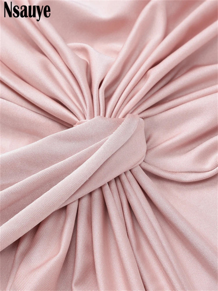 Nsauye Women Elegant Sexy Ruched Long Sleeve Evening Holiday Chic Party Dress Night Club Maxi Bodycon Autumn Fashion Dress 2024