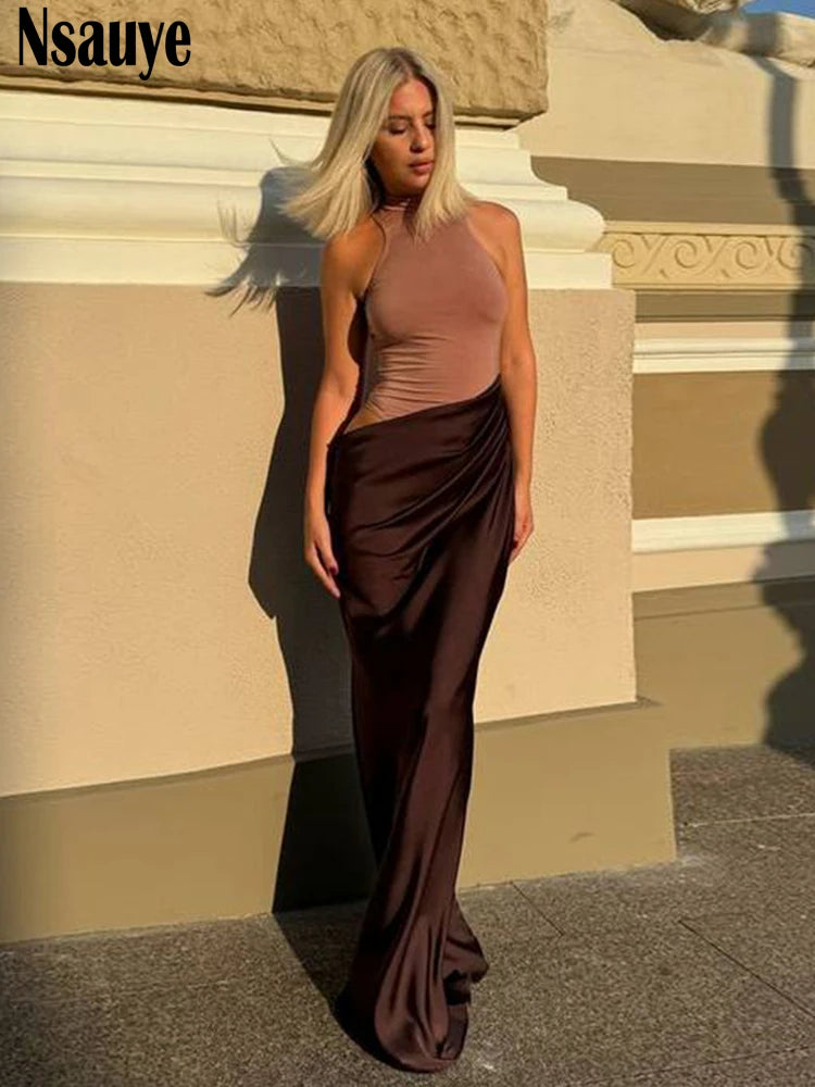Nsauye Sexy Elegant Night Club Party Evening Dresses Outfits Women New Fashion Long Maxi Satin Off Shoulder Dress Summer 2024