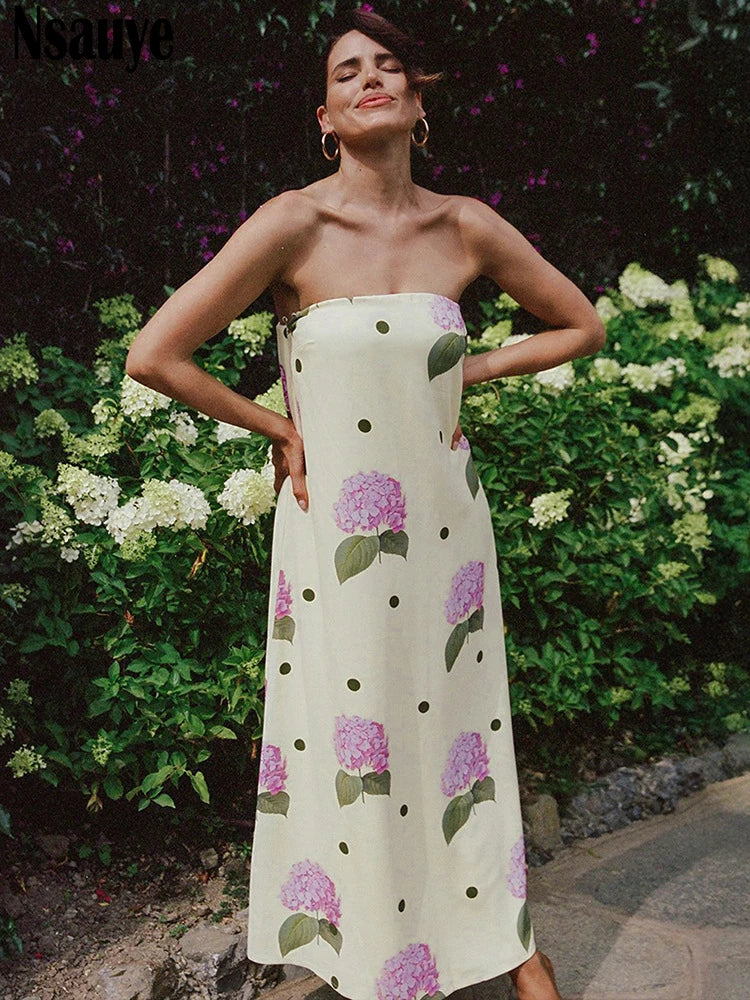 Nsauye New Clothes Long Dress Women Summer Casual Floral Print Beach Wrap Sexy Club Evening Party Elegant Fashion Dress Vintage