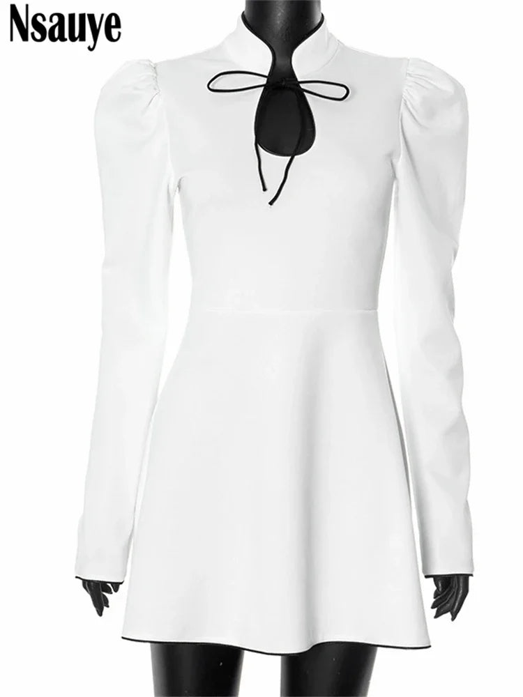 Nsauye Women Fashion New Sexy Night Club Evening Party Mini Pullover Dress Outfits Elegant A-Line Long Puff Sleeve Dress 2025