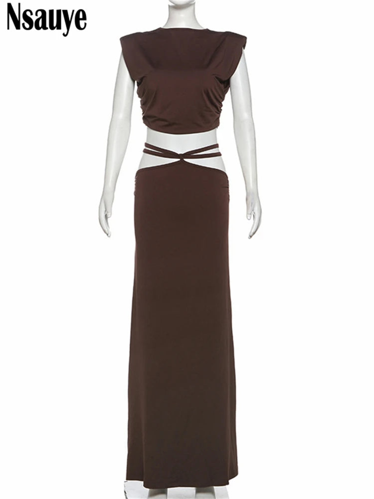Nsauye New In Matching Skirt Women Two Piece Set Fashion Women Mini Vest Tops Long Low Waisted Sexy Club Skirt Summer Suit 2025