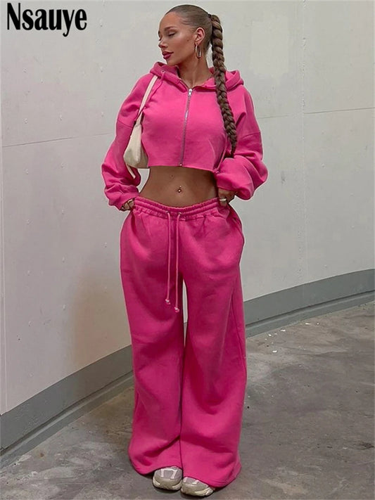 Nsauye Women Casual Tracksuit Y2K Long Sleeve Mini Sweatshirt Cardigans Hoodies Tops Fashion Winter Pants Two Piece Set 2024