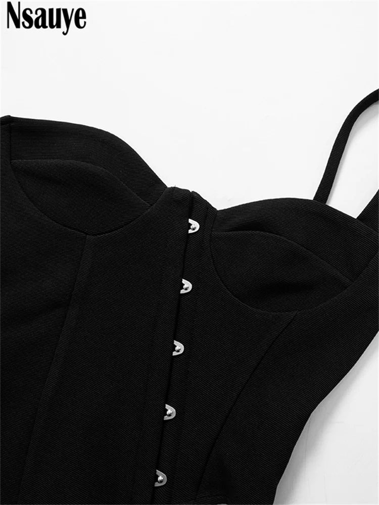 Nsauye Female Sleeveless Off Shoulder Irregular Corset Tank Tops Y2K Clothes Women 2025 Sexy Fashion Black Crop Top Sexy Club