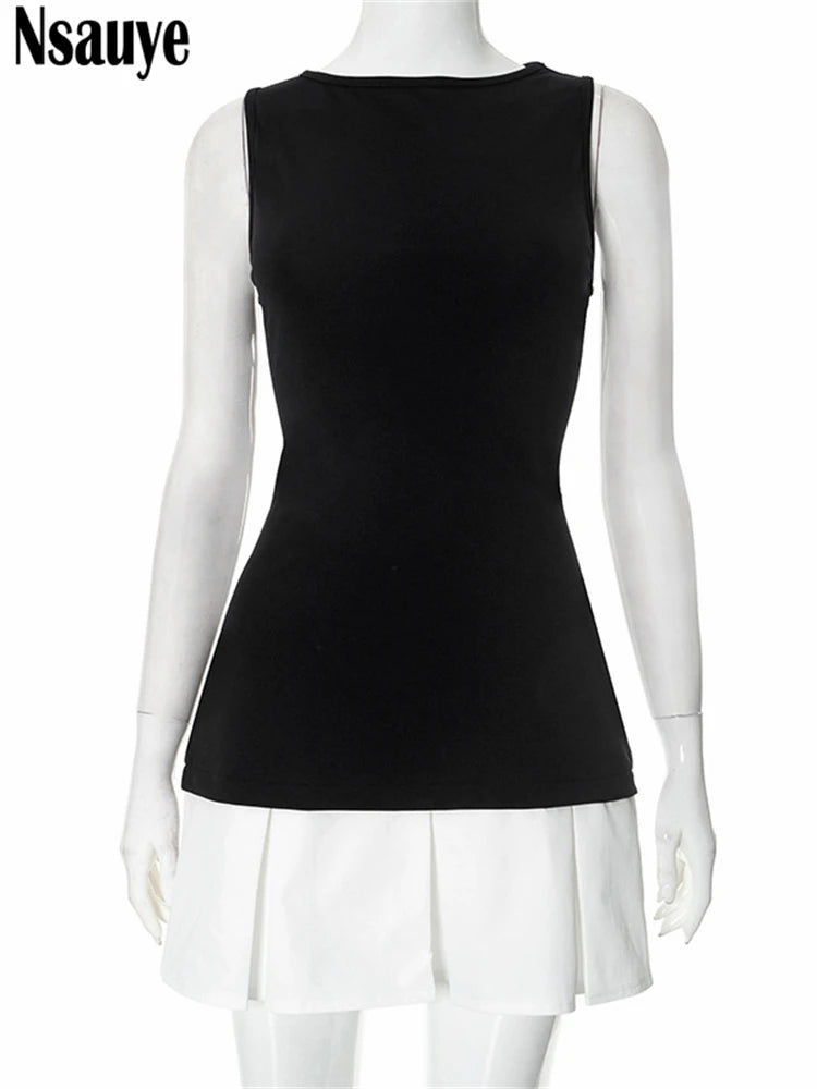 Nsauye Fashion Elegant Pleated Casual Sleeveless Dress Short Summer Clothes Outfits Women 2025 Sexy Party Evening Dress Clubwear