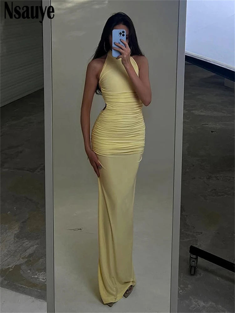 Nsauye Elegant Dress Women Chic Fashion Summer Clothes Outfits Off Shoulder Sexy Evening Party Clubwear Long Maxi Dress Lace Up
