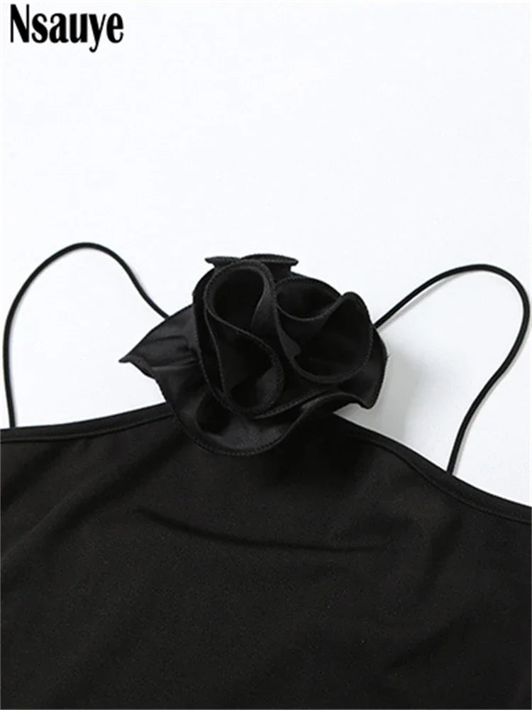 Nsauye Skinny Women Halter Mini Fashion Black Dress Ladies Clothes 2023 Night Club Backless Off Shoulder Party Evening Dress Y2K