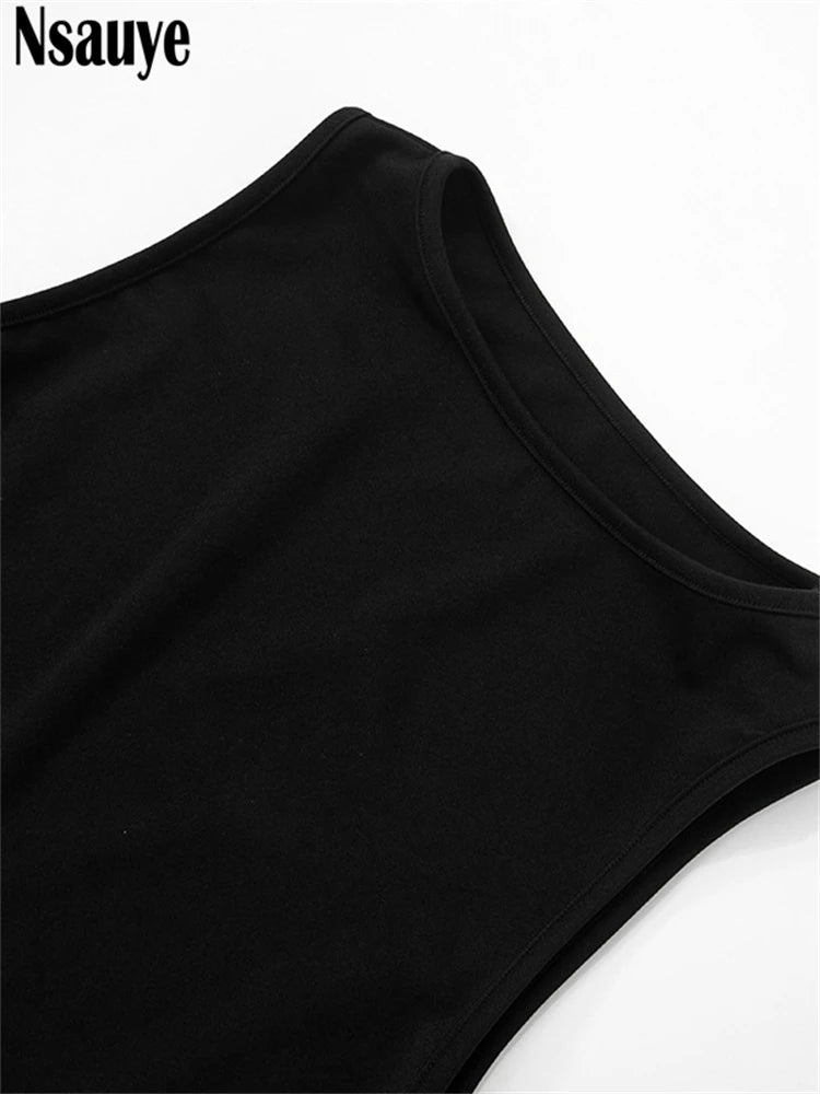 Nsauye Fashion Elegant Pleated Casual Sleeveless Dress Short Summer Clothes Outfits Women 2025 Sexy Party Evening Dress Clubwear