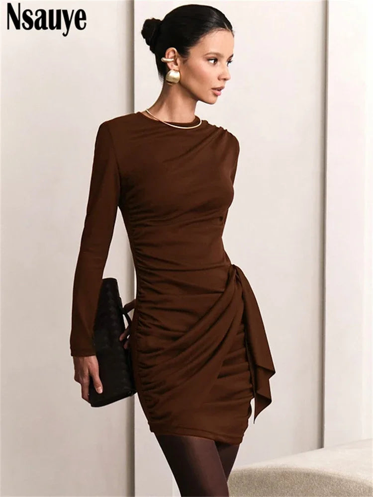 Nsauye Chic Elegant Women Sexy Clubwear New Fashion Mini Bodycon Pullover Dress Outfits Clothes Evening Party Long Sleeve Dress