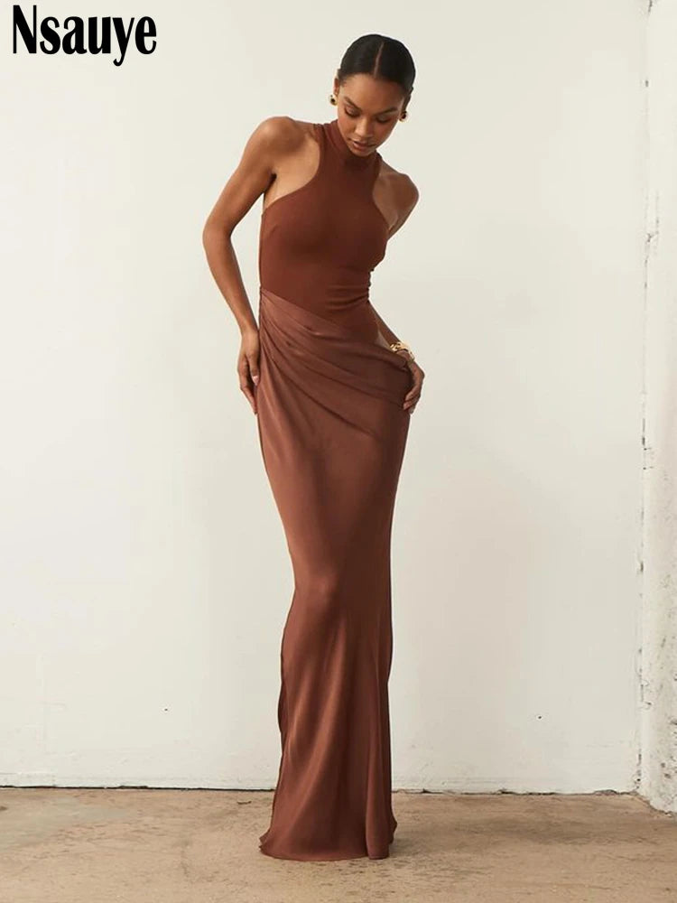 Nsauye Sexy Elegant Night Club Party Evening Dresses Outfits Women New Fashion Long Maxi Satin Off Shoulder Dress Summer 2024
