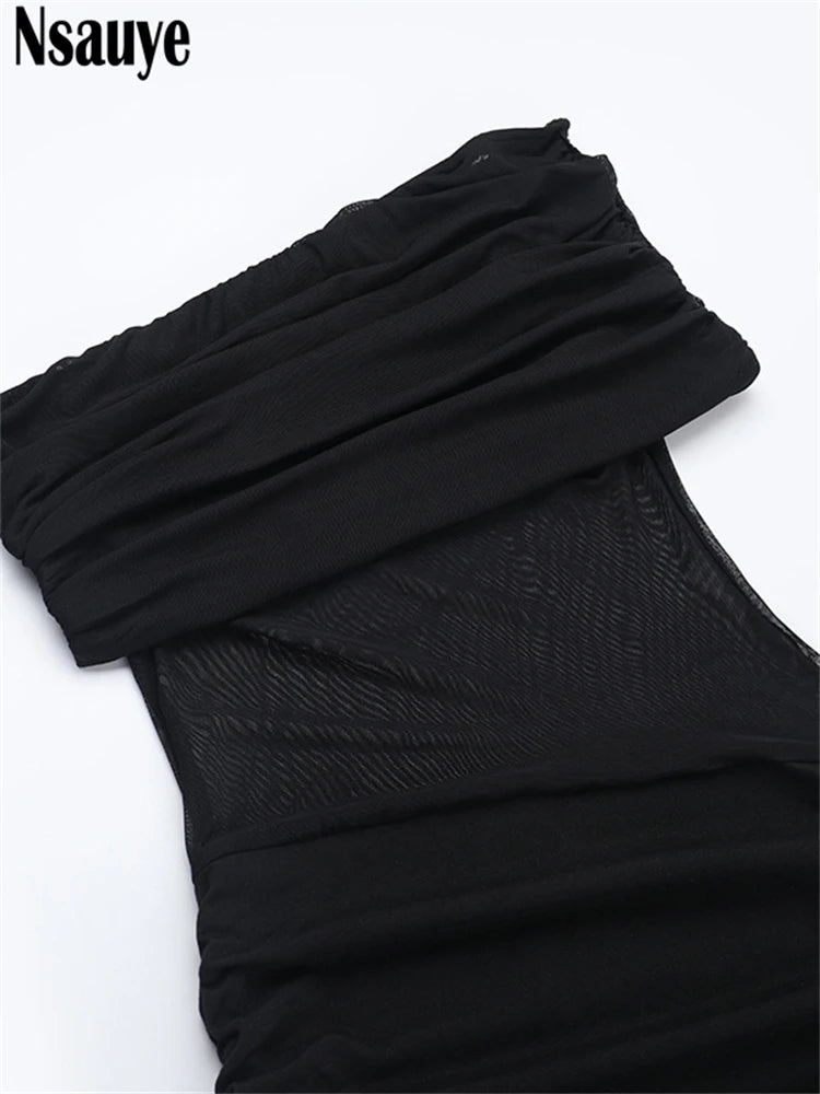 Nsauye Sexy Women Long Fashion Evening Party Night Club Mesh Bodycon Dress Ladies Outfits High Waist Summer Dress Elegant 2025