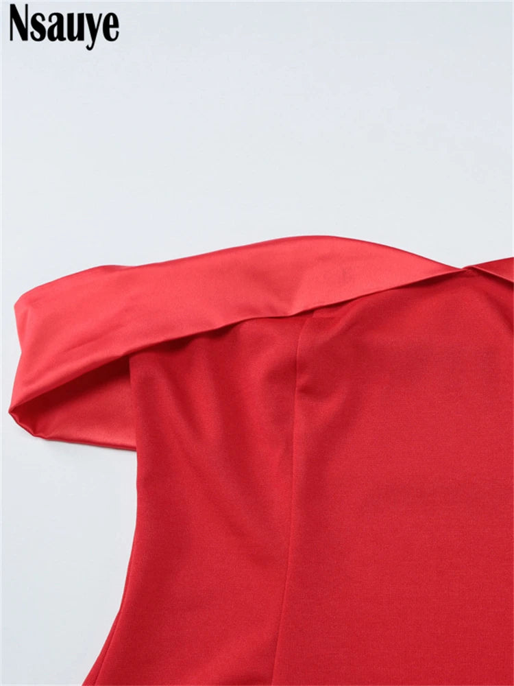 Nsauye Ladies Fashion Clothes Red Mini Bodycon Off Shoulder Sexy Club Dress A-Line Women Skinny Evening Party Dress 2025 Summer