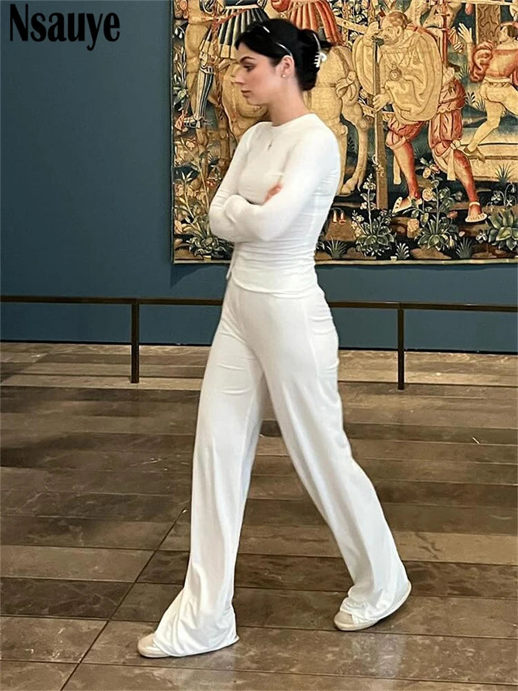 Nsauye 2025 New Spring Summer Casual Tracksuit Women Pants Long Two Piece Set Mini Slim Y2K T Shirt Tops Lounge Wear Sexy Set