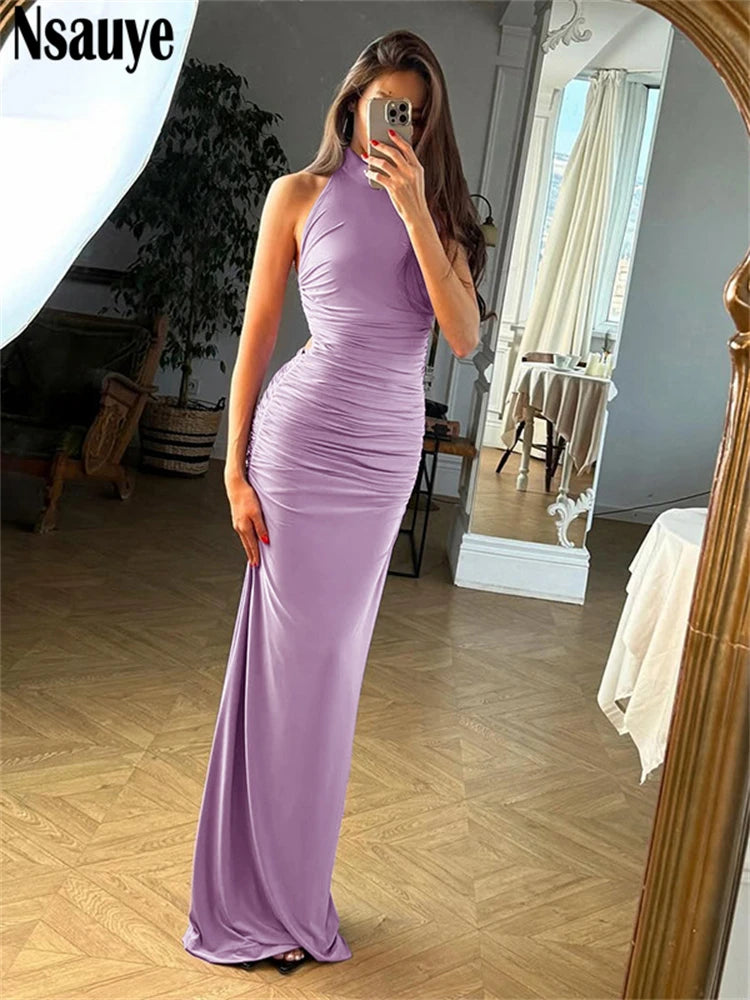 Nsauye Elegant Dress Women Chic Fashion Summer Clothes Outfits Off Shoulder Sexy Evening Party Clubwear Long Maxi Dress Lace Up