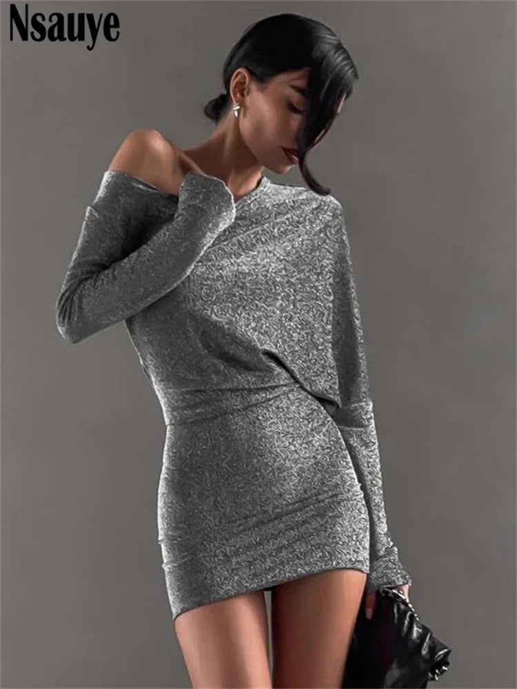 Nsauye Women Fashion Long Sleeve Streetwear Elegant Dress Winter Casual Sexy  Evening Party Mini Night Club Dress Ladies 2025