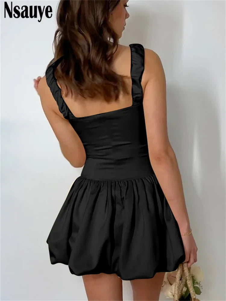 Nsauye Sexy Elegant Dress For Women 2024 New Fashion Ruched Night Club Sleeveless Off Shoulder Mini Summer Bodycon Party Dress