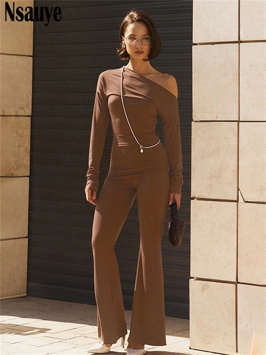 Nsauye Women Casual Basic Tracksuit Y2K 2024 Long Sleeve T Shirt Tops High Waisted Sexy Club Pants Two Piece Set 2024 Winter