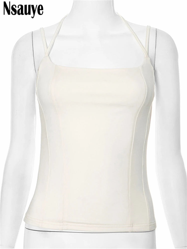 Nsauye Y2K Women Halter Tank Tops Summer Skinny Casual Vest Camis Tops 2025 Sexy Night Club Sleeveless Crop Tops Party Fashion