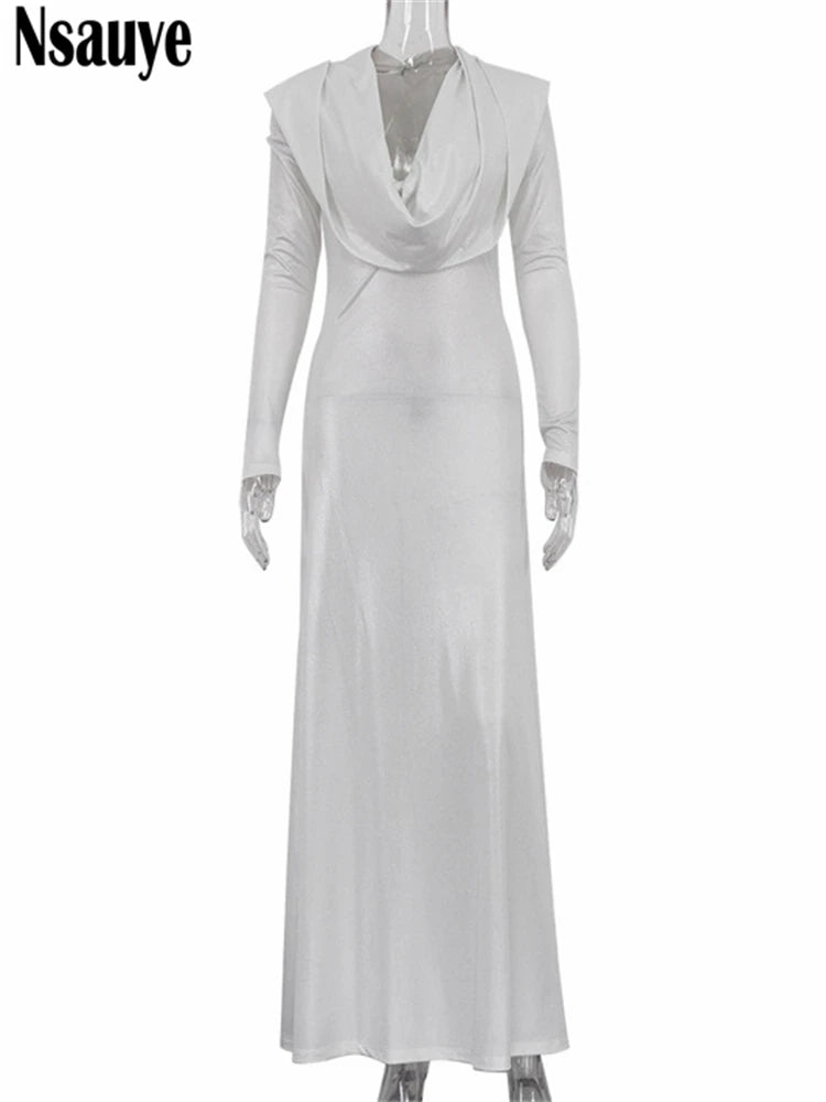 Nsauye Dresses Long Summer Fashion Chic New Hoodies Long Sleeve Elegant Women Female Sexy Night Club Evening Party Dress 2025