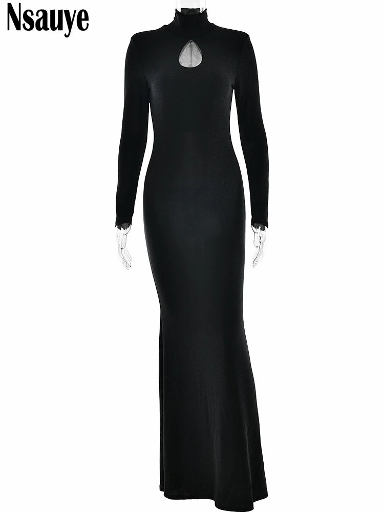 Nsauye Ladies Clothes Party Evening Elegant Birthday Long Wrap Dress Hollow Out Fashion Chic Sexy Club Women Dress Spring 2025