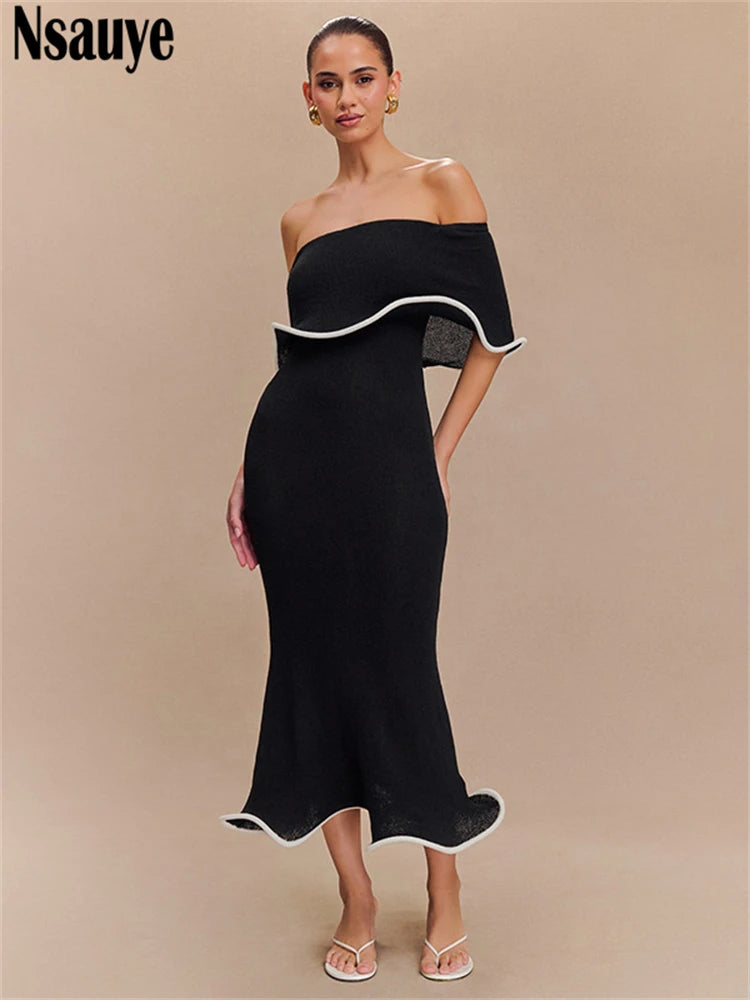 Nsauye Sexy Off Shoulder Women Long New Fashion Elegant Night Club Dress Summer Spring Clothes Evening Party Ruffles Dress 2025