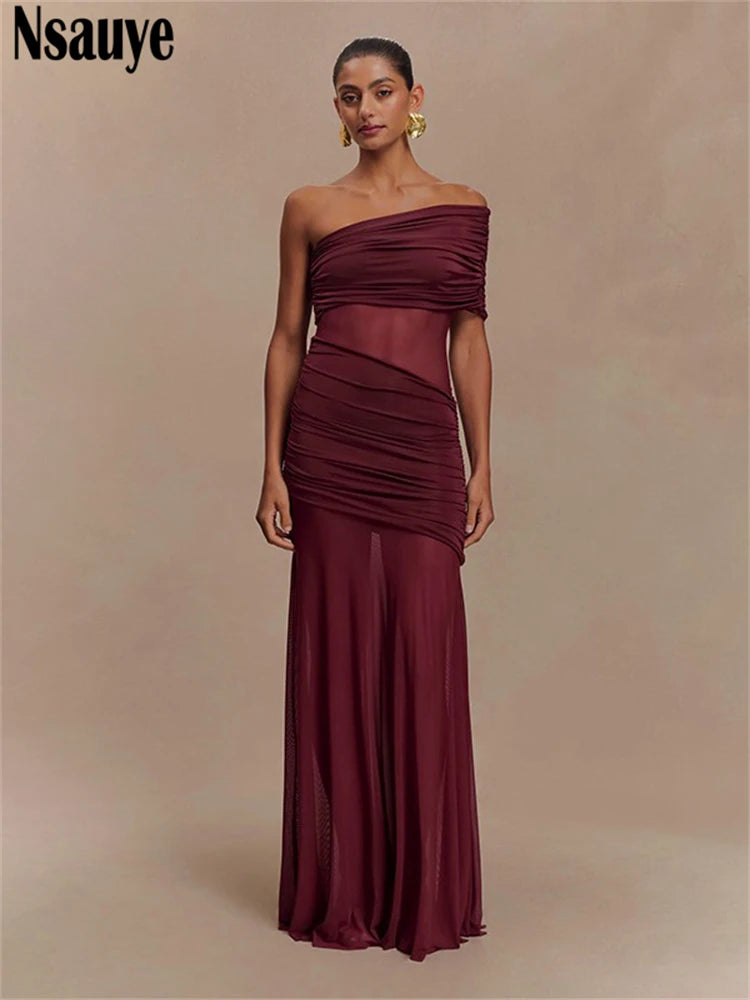 Nsauye Sexy Women Long Fashion Evening Party Night Club Mesh Bodycon Dress Ladies Outfits High Waist Summer Dress Elegant 2025