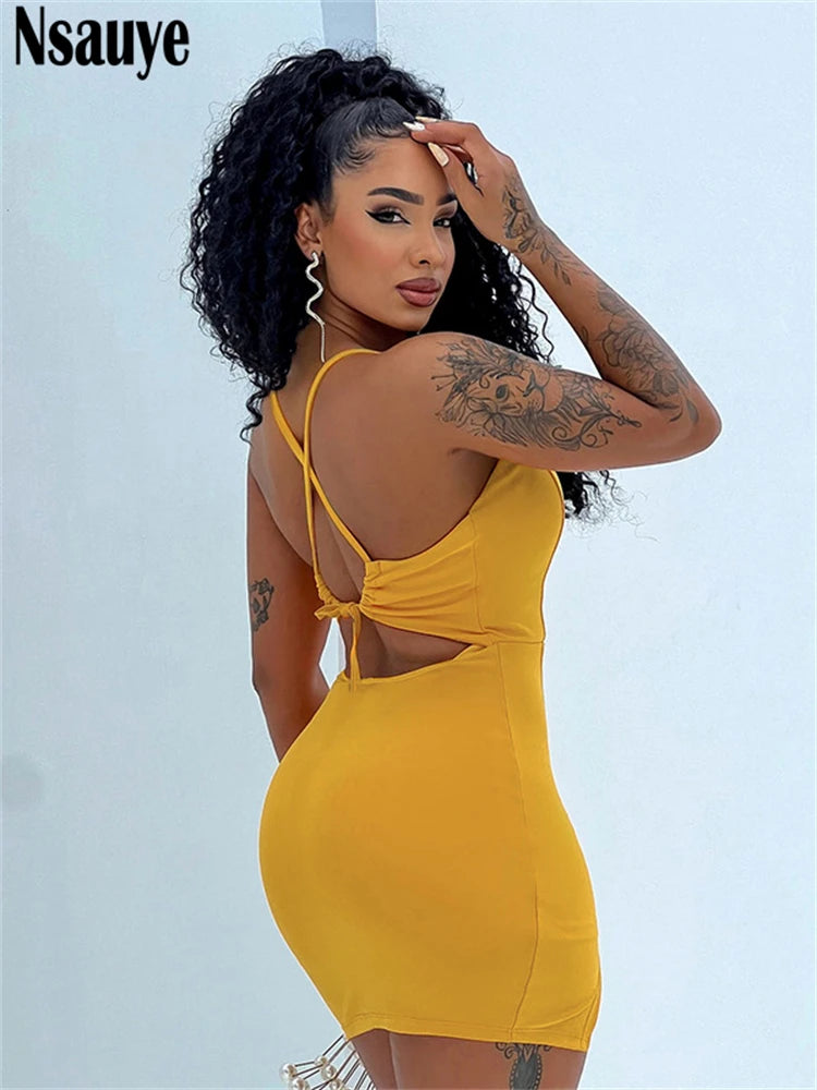 Nsauye Evening Party Sexy Short Summer Dress Casual Basic Backless Mini Wrap High Waisted New Fashion Women Dresses Night Club