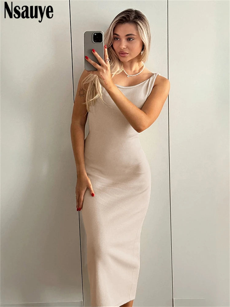 Nsauye Pullover Sexy Evening Party Elegant Dress Black Women Long New Fashion Summer Night Club Bodycon Casual Basic Dress 2025