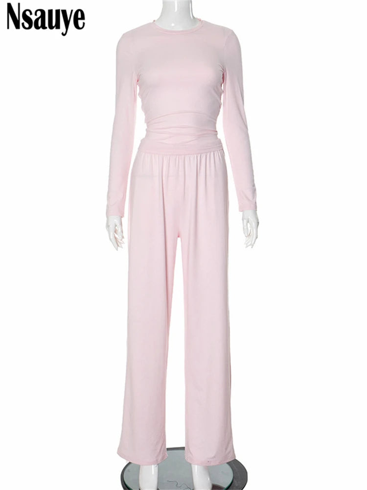 Nsauye 2025 New Spring Summer Casual Tracksuit Women Pants Long Two Piece Set Mini Slim Y2K T Shirt Tops Lounge Wear Sexy Set