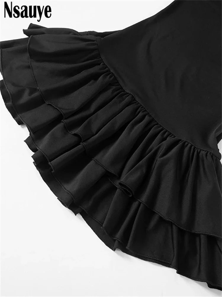 Nsauye Casual Streetwear Fashion Female Mini Bodycon Y2K Ruffles Dress Evening Party Women Club Short Summer Dress  Elegant 2024