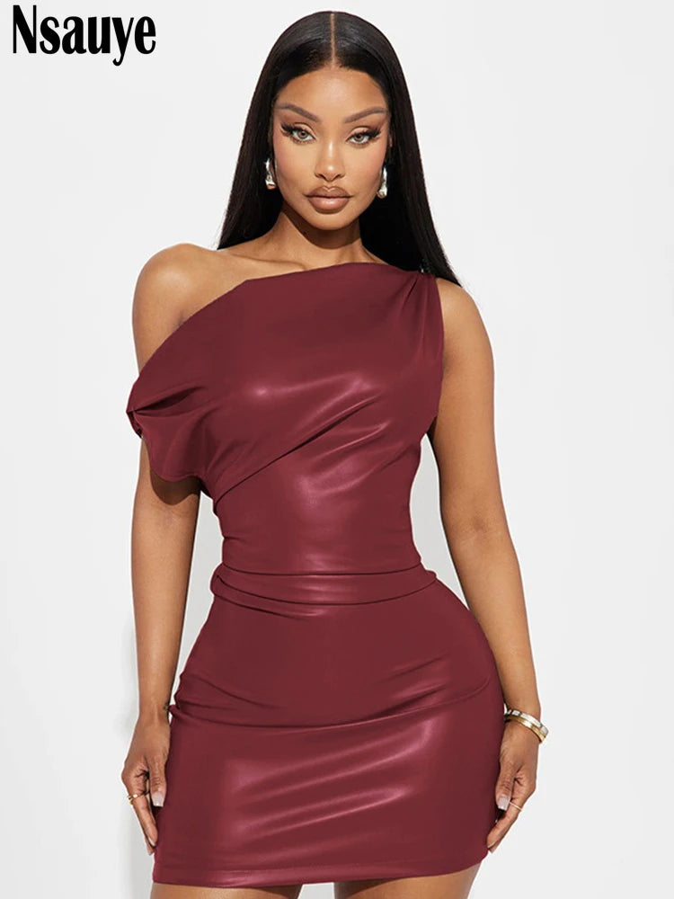 Nsauye Women Fashion New Party Elegant Bodycon 2025 Elastic Trend Dress Sexy Evening Party Leather Summer Night Club Dresses