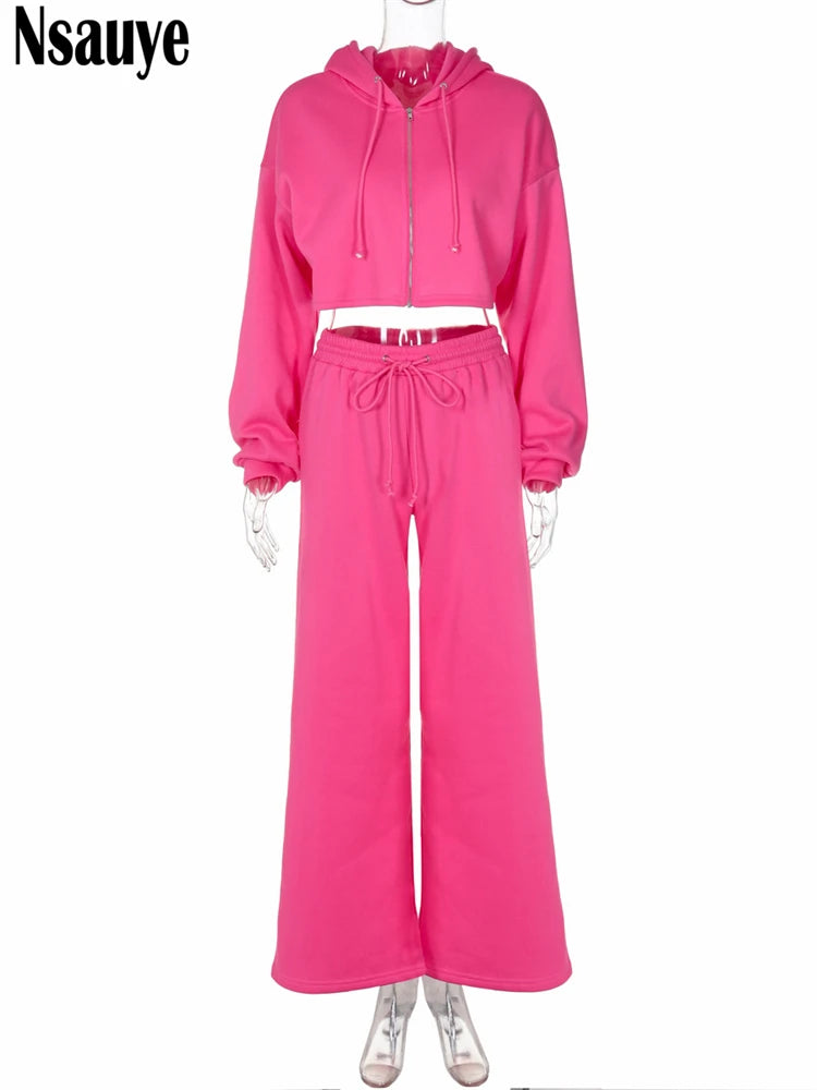Nsauye Women Casual Tracksuit Y2K Long Sleeve Mini Sweatshirt Cardigans Hoodies Tops Fashion Winter Pants Two Piece Set 2024