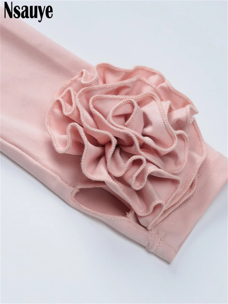 Nsauye Long Sleeve Fashion Women Party Evening Club Short Dress Wrap 2024 Autumn Elegant Ruched Flowers White Dress Sexy Outfit
