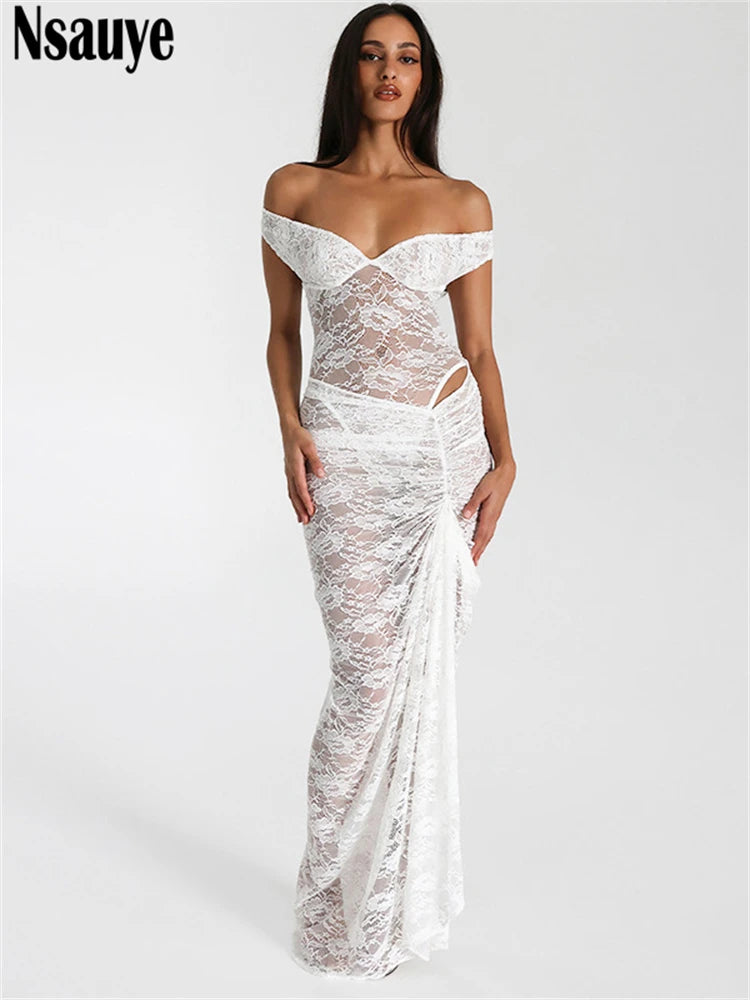 Nsauye Sexy Off Shoulder Night Club Fashion Women Bodycon Tops Long Ruched Low Waisted Skirt Party Two Piece Set Summer Elegant