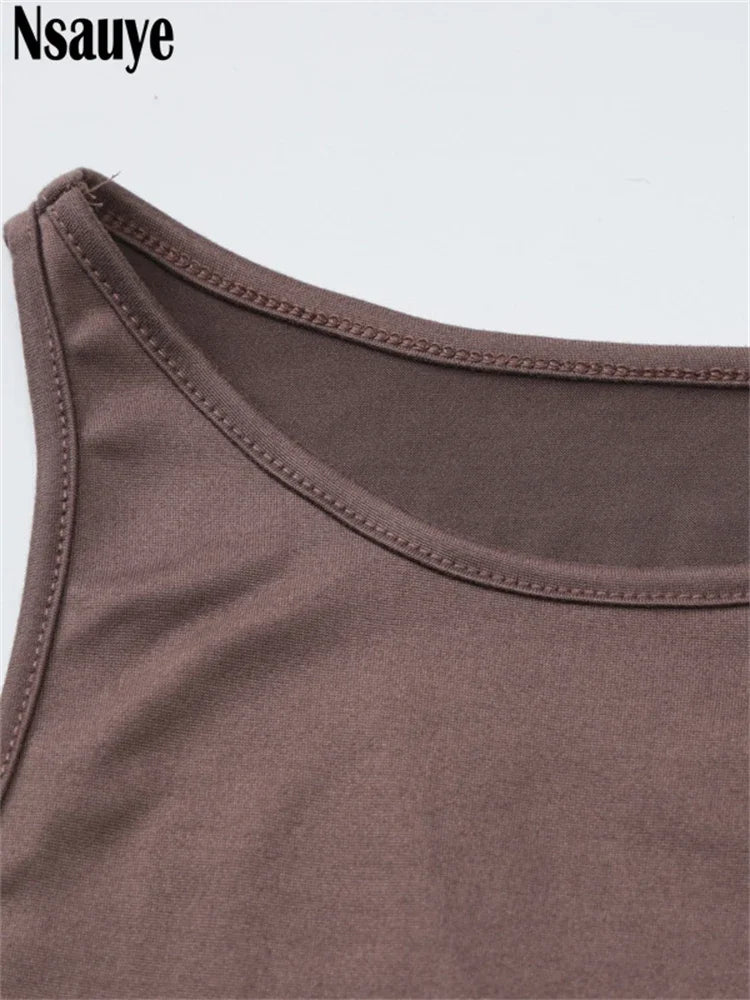 Nsauye Pullover Women Casual Sleeveless Holiday Basic Long Dress Fashion Elegant Pleated Sexy Evening Party Night Club Dresses