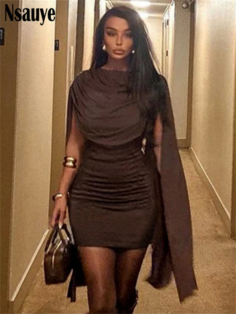 Nsauye 2025 Women Off Shoulder Sleeveless Chic Sexy Bodycon Short Dress Summer New Elegant Night Club Mini Party Dresses Vestido