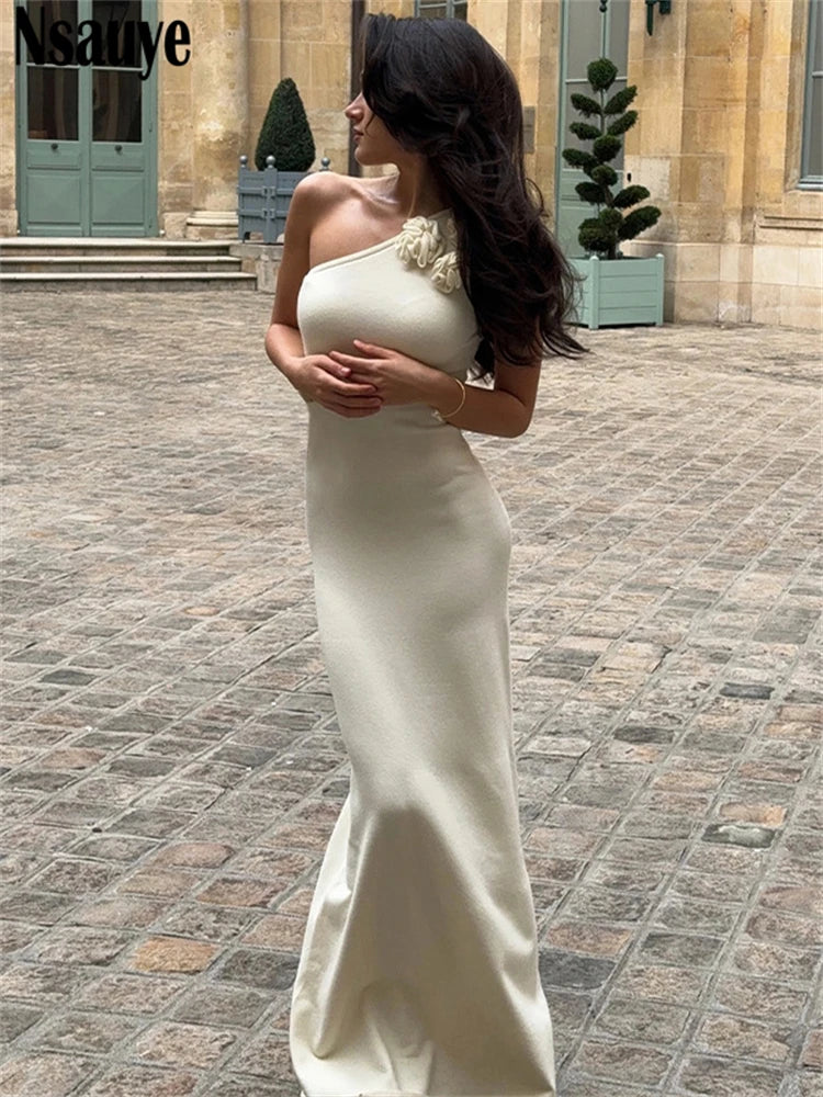Nsauye One Shoulder Sexy Women Clothing Elegant New Fashion Long Bodycon Dress Evening Night Club Party Maxi Summer Dress 2025