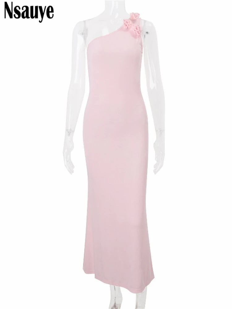 Nsauye One Shoulder Sexy Women Clothing Elegant New Fashion Long Bodycon Dress Evening Night Club Party Maxi Summer Dress 2025