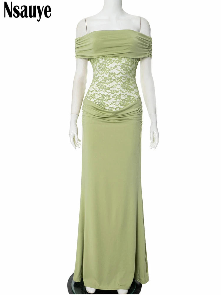 Nsauye Sexy New Fashion Night Club Chic Elegant Party Long Dresses Vestidos Evening Holiday See Through Low Waisted Dress 2025