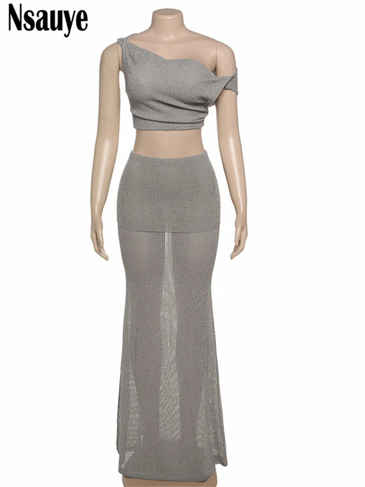 Nsauye Women Elegant Elegant 2 Piece Set Y2K Sleeveless Tops+Bodycon Matching Long Skirt Spring Trend Vacation Party Clubwear
