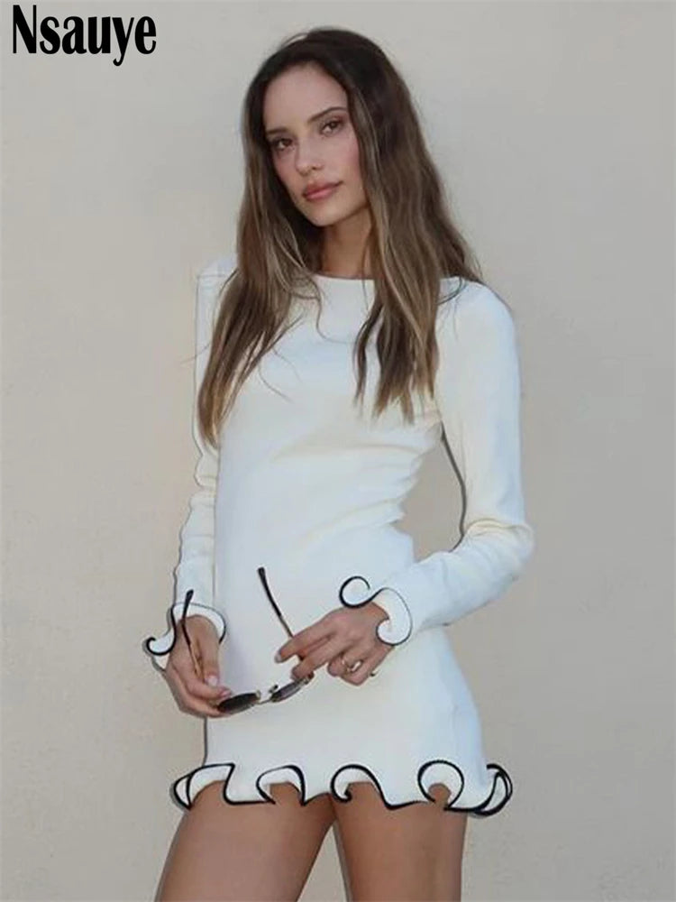 Nsauye Women 2024 Sexy Evening Party Night Club Dress 2024 Fashion Y2K Pullover Long Sleeve Knitted Casual Winter Dress Bodycon