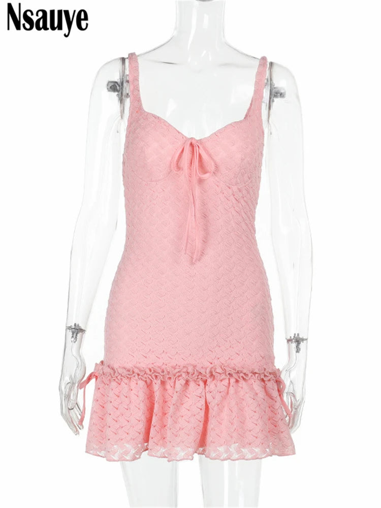 Nsauye Women Sexy Night Club Ruffles Mini Short Fashion New Elegant Dress Ladies Evening Party Clothes Outfits Casual Dress 2025