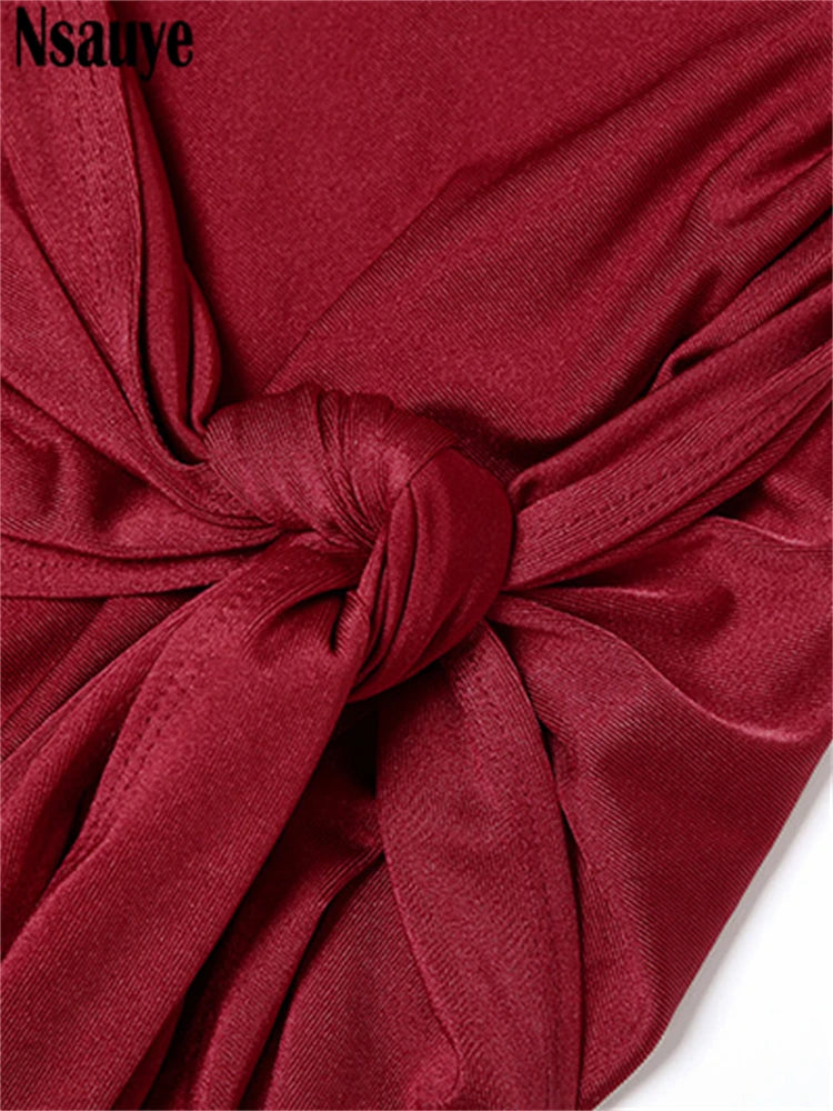 Nsauye Evening Dress Elegant New Fashion Summer Red Long Maxi Sexy Party Halter Women Clothing Vestidos Dress Night Club 2025