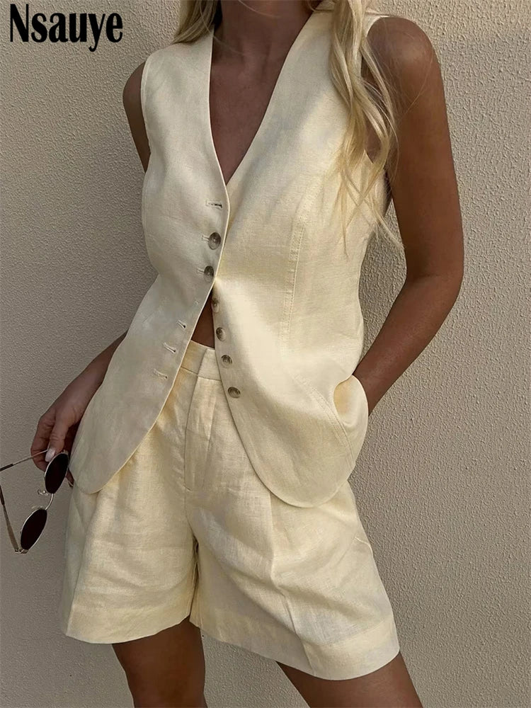 Nsauye Casual Women Fashion Summer Tracksuit Shorts Set 2025 Sleveeless Vest Tops Y2K Mini High Waisted Shorts Two Piece Set