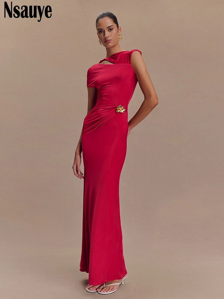 Nsauye Evening Dress Women White Casual Party Night Club Chic Backless Sexy Elegant New Fashion Wrap Long Summer Maxi Dress 2025
